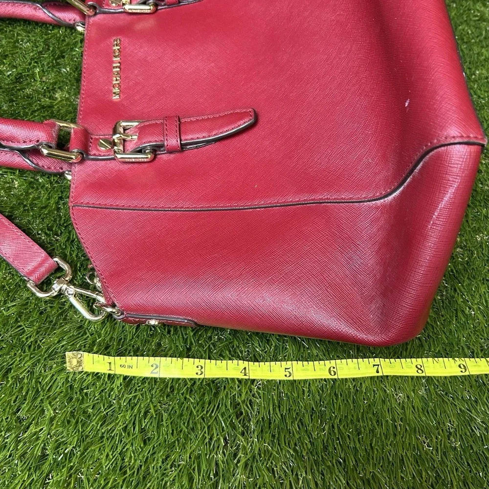 Michael Kors Ciara Large Satchel Red Saffiano Leather Crossbody Handbag GoldTone